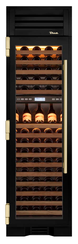 Wine Column, Left Hinged, Gloss Black, Gold Hardware TR24DZWLSGA044H08