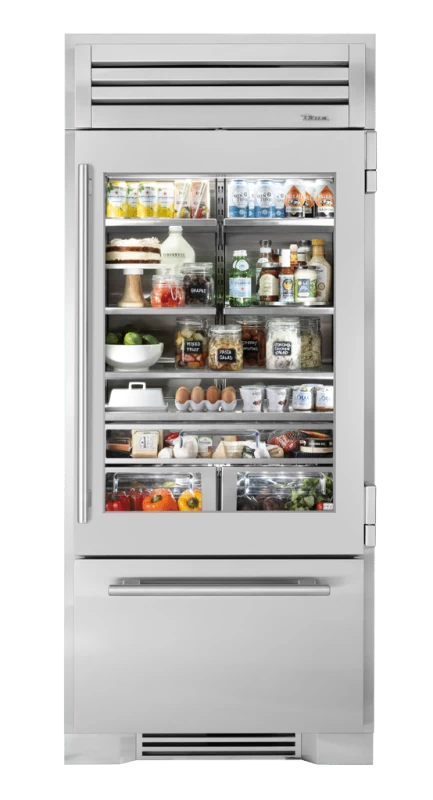 True Residential 36″ Glass Door Refrigerator with Bottom Freezer, Right Hinge Stainless Steel TR36RBFRSGA Picture 1