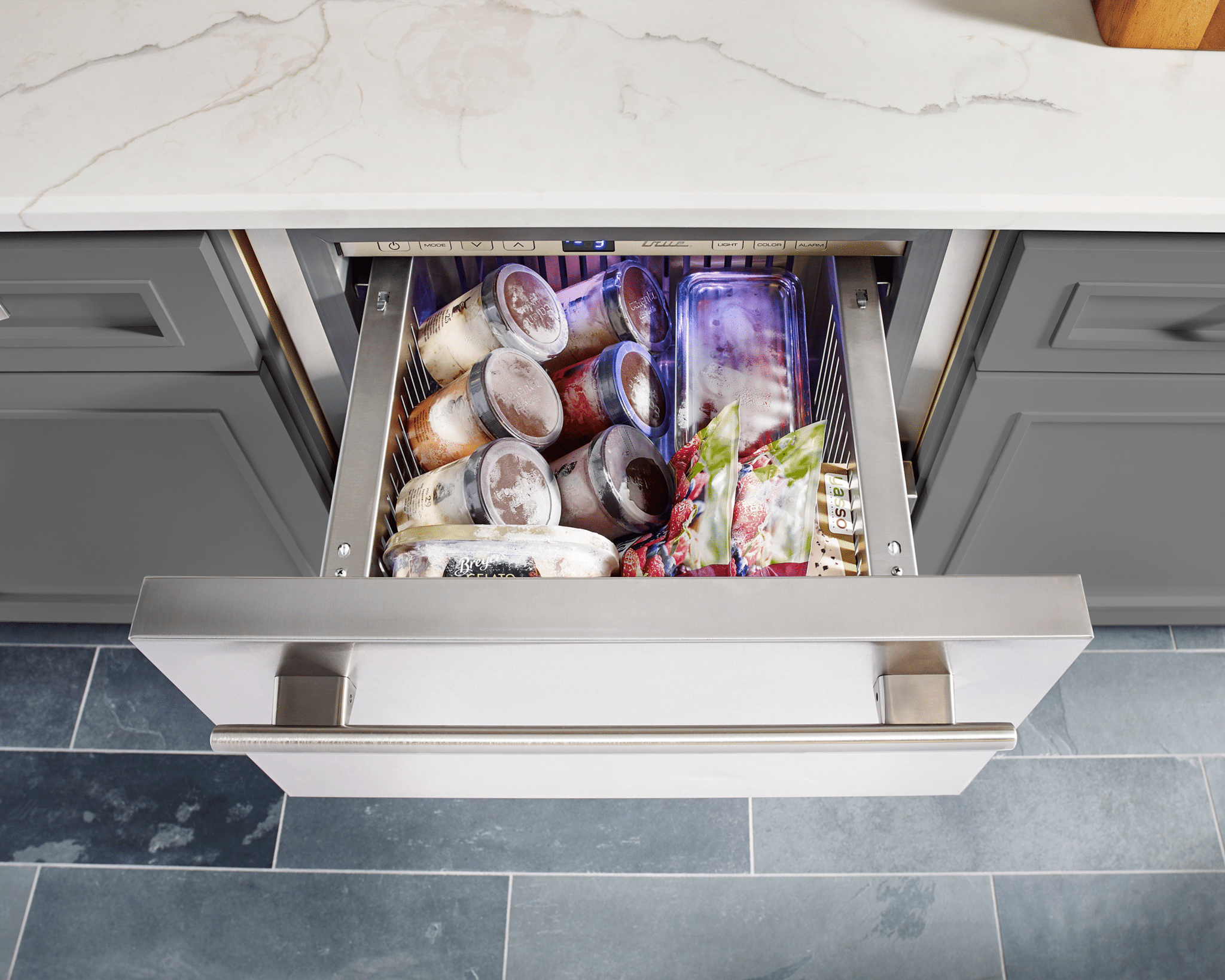 Undercounter Freezer, Left Hinged, Champagne, Chrome Hardware TUF24LOPCDSK179H02