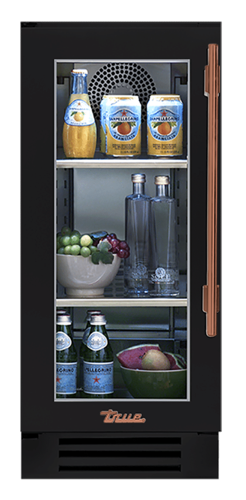 Undercounter Refrigerator, Left Hinged, Matte Black, Copper Hardware TUR15LOGCDSK027H03