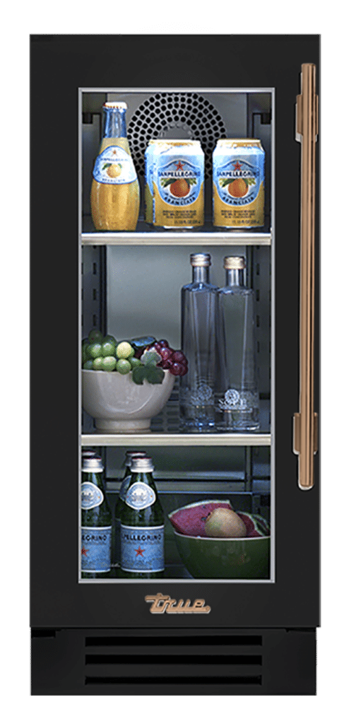 Undercounter Refrigerator, Left Hinged, Gloss Black, Gold Hardware TUR15LOGCDSK044H08