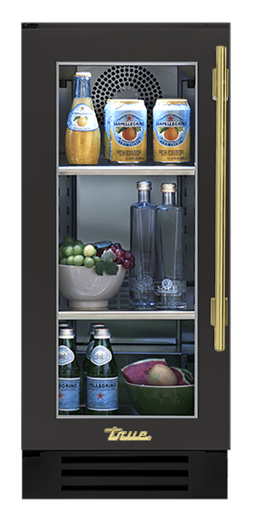 Undercounter Refrigerator, Left Hinged, Ultra Matte Black, Brass Hardware TUR15LOGCDSK085H01