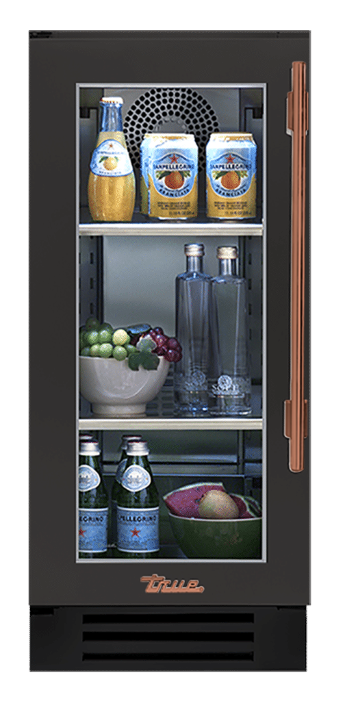 Undercounter Refrigerator, Left Hinged, Ultra Matte Black, Copper Hardware TUR15LOGCDSK085H03