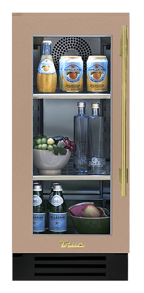 Undercounter Refrigerator, Left Hinged, Champagne, Brass Hardware TUR15LOGCDSK179H01