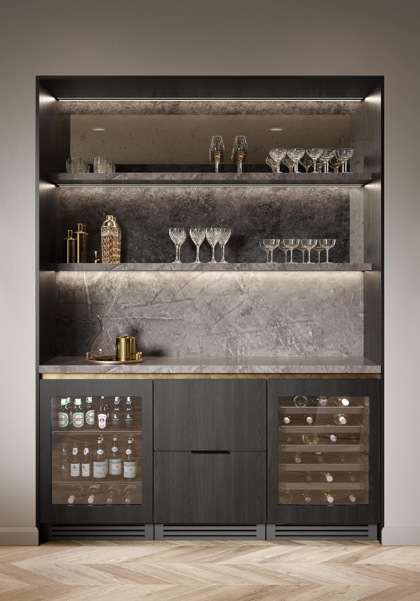 ADA Height Undercounter Refrigerator, Left Hinged, Bluestone, Chrome Hardware TURADA24LGA152H02