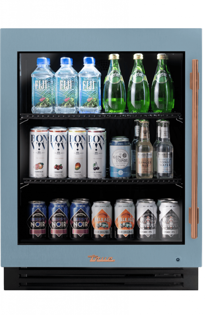 ADA Height Undercounter Refrigerator, Left Hinged, Bluestone, Copper Hardware TURADA24LGA152H03