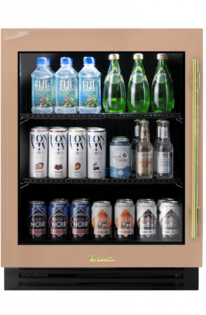 ADA Height Undercounter Refrigerator, Left Hinged, Champagne, Brass Hardware TURADA24LGA179H01