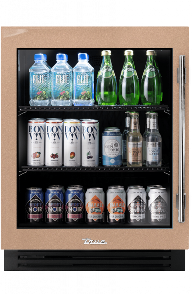 ADA Height Undercounter Refrigerator, Left Hinged, Champagne, Chrome Hardware TURADA24LGA179H02