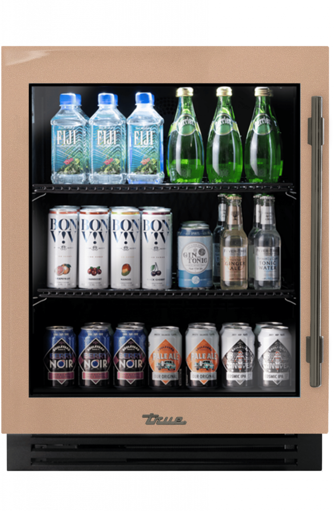 ADA Height Undercounter Refrigerator, Left Hinged, Champagne, Pewter Hardware TURADA24LGA179H05