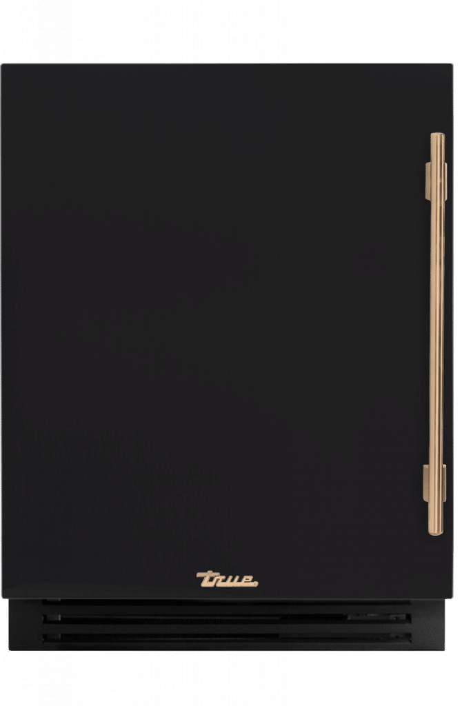 ADA Height Undercounter Refrigerator, Left Hinged, Matte Black, Gold Hardware TURADA24LSA027H08