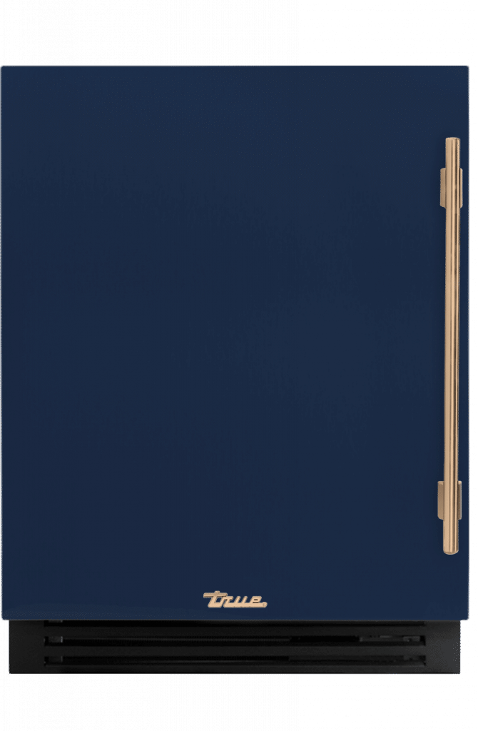 ADA Height Undercounter Refrigerator, Left Hinged, Cobalt, Gold Hardware TURADA24LSA078H08