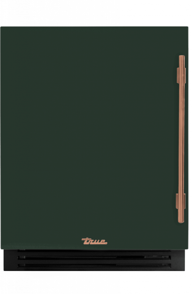 ADA Height Undercounter Refrigerator, Left Hinged, Emerald, Copper Hardware TURADA24LSA086H03