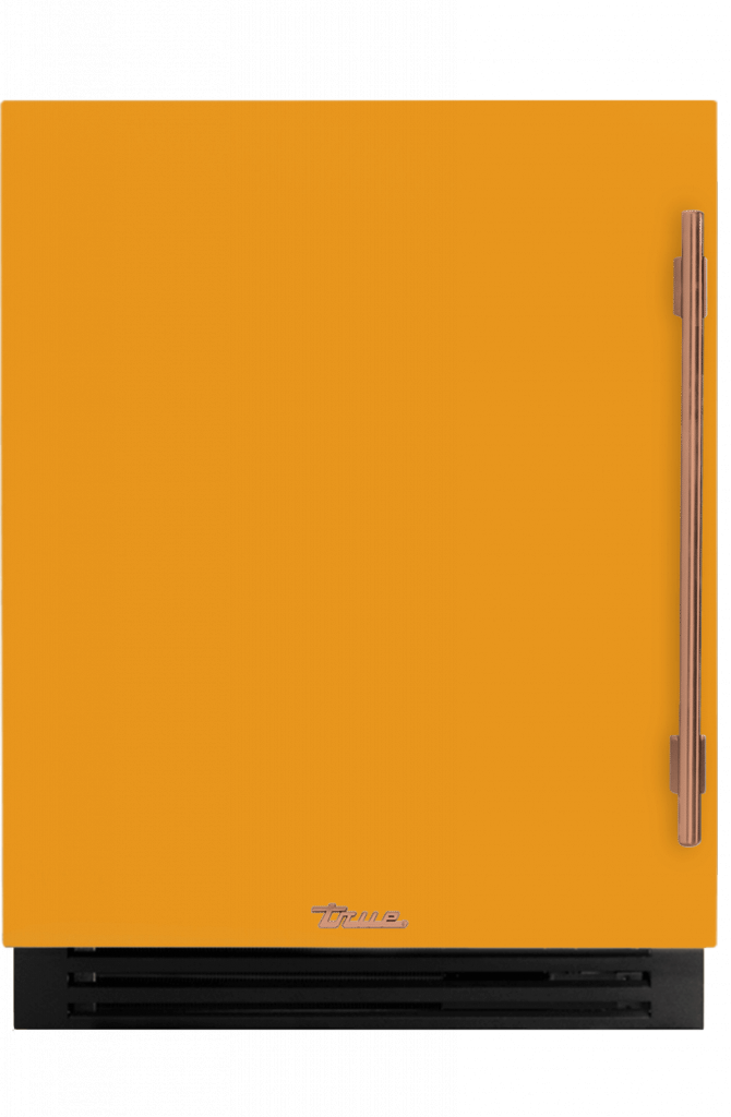 ADA Height Undercounter Refrigerator, Left Hinged, Saffron, Copper Hardware TURADA24LSA103H03