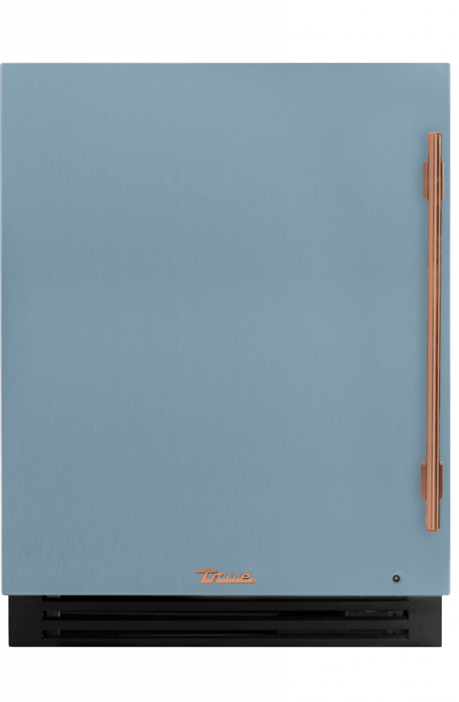 ADA Height Undercounter Refrigerator, Left Hinged, Bluestone, Copper Hardware TURADA24LSA152H03