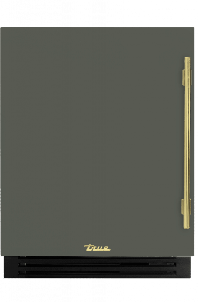 ADA Height Undercounter Refrigerator, Left Hinged, Olive, Brass Hardware TURADA24LSA238H01