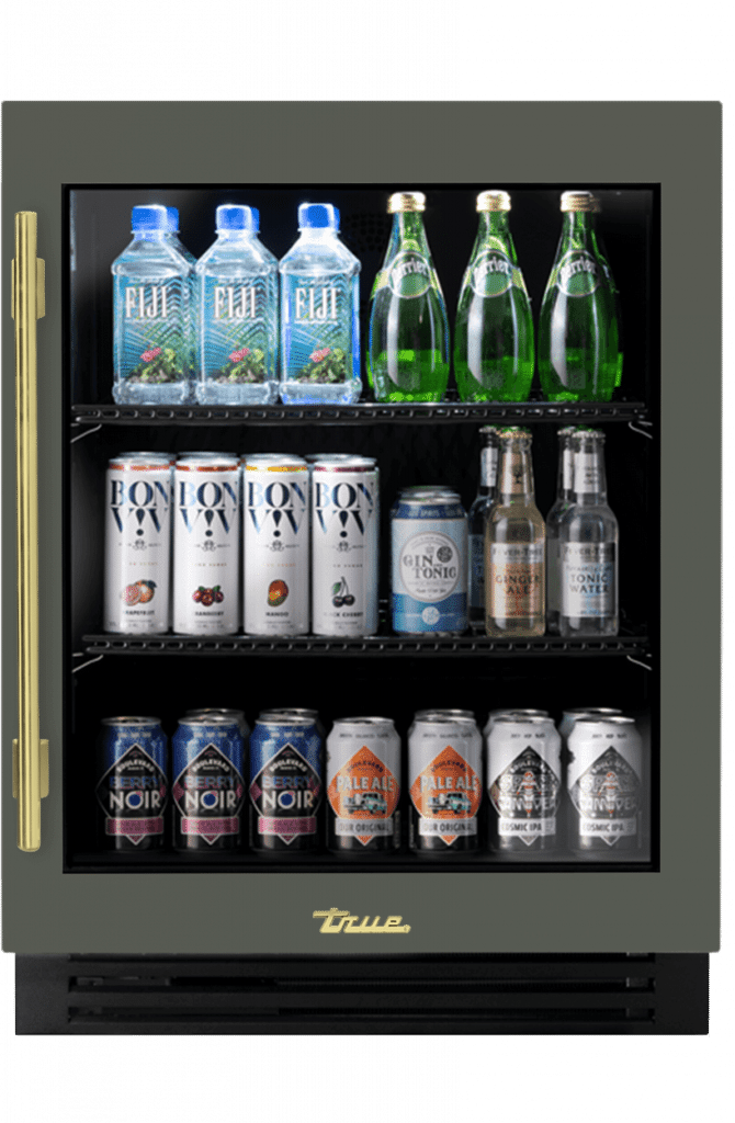 ADA Height Undercounter Refrigerator, Right Hinged, Olive, Brass Hardware TURADA24RGA238H01