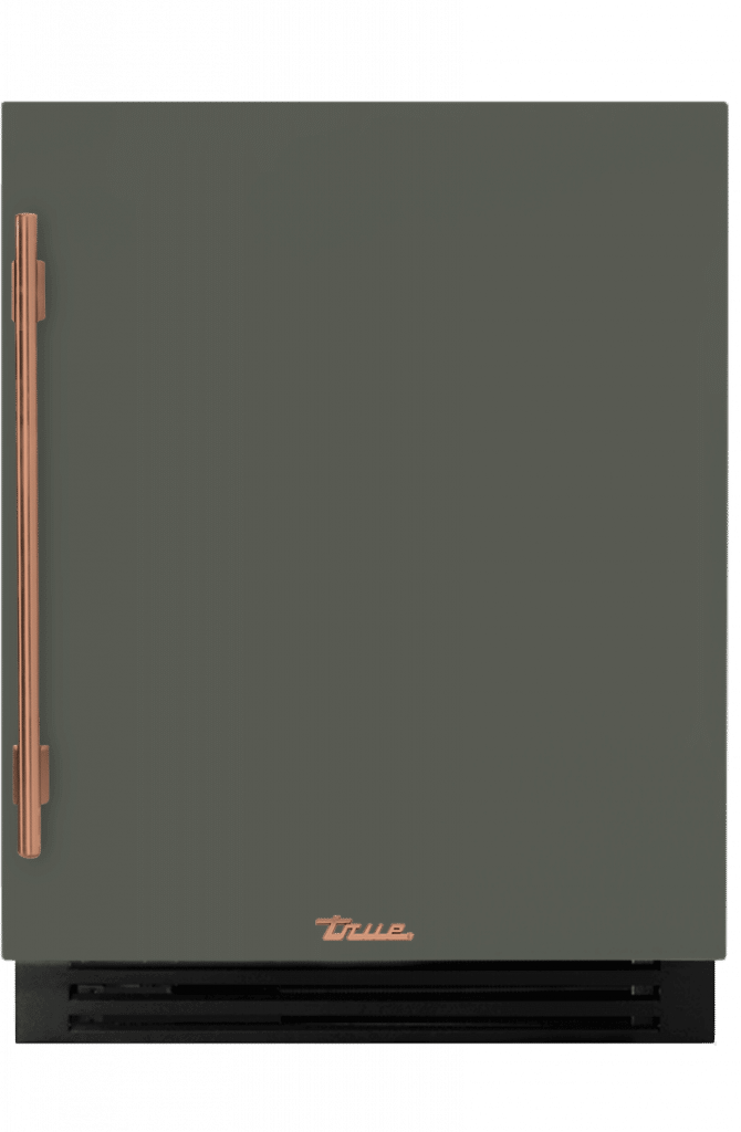 ADA Height Undercounter Refrigerator, Right Hinged, Olive, Copper Hardware TURADA24RSA238H03