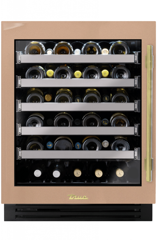 ADA Height Undercounter Wine Cabinet, Left Hinged, Champagne, Brass Hardware TUWADA24LGA179H01
