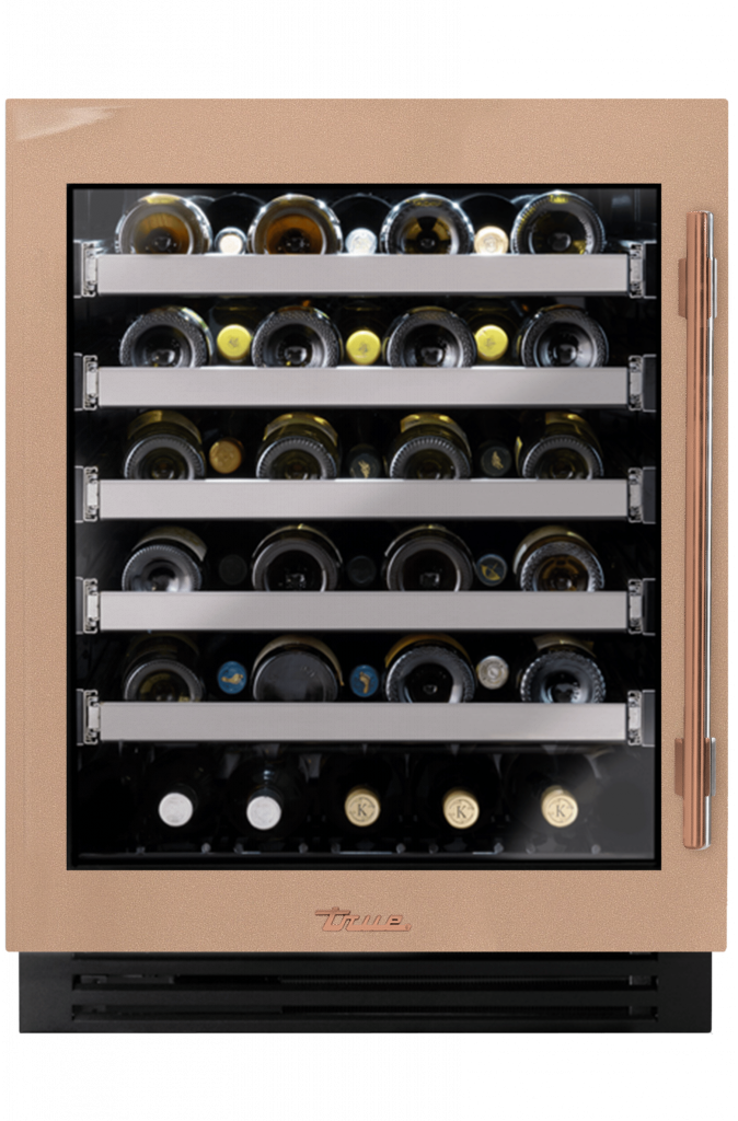 ADA Height Undercounter Wine Cabinet, Left Hinged, Champagne, Copper Hardware TUWADA24LGA179H03