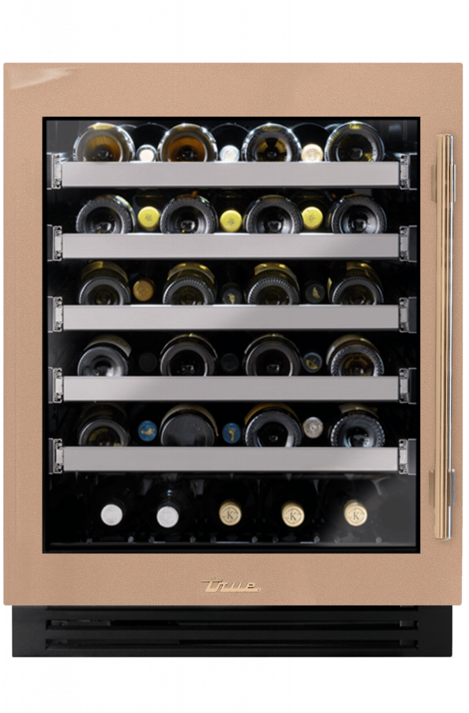 ADA Height Undercounter Wine Cabinet, Left Hinged, Champagne, Gold Hardware TUWADA24LGA179H08