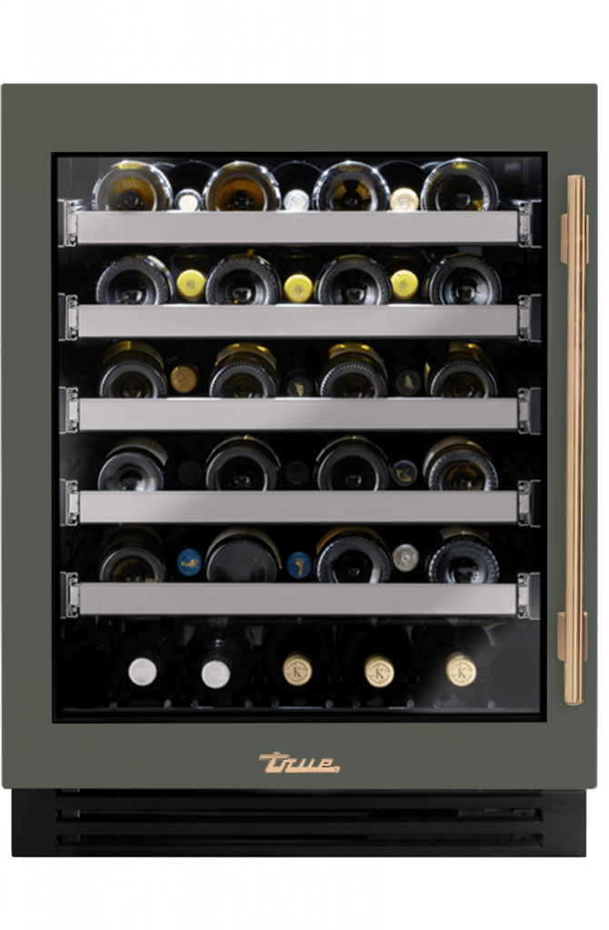 ADA Height Undercounter Wine Cabinet, Left Hinged, Olive, Gold Hardware TUWADA24LGA238H08