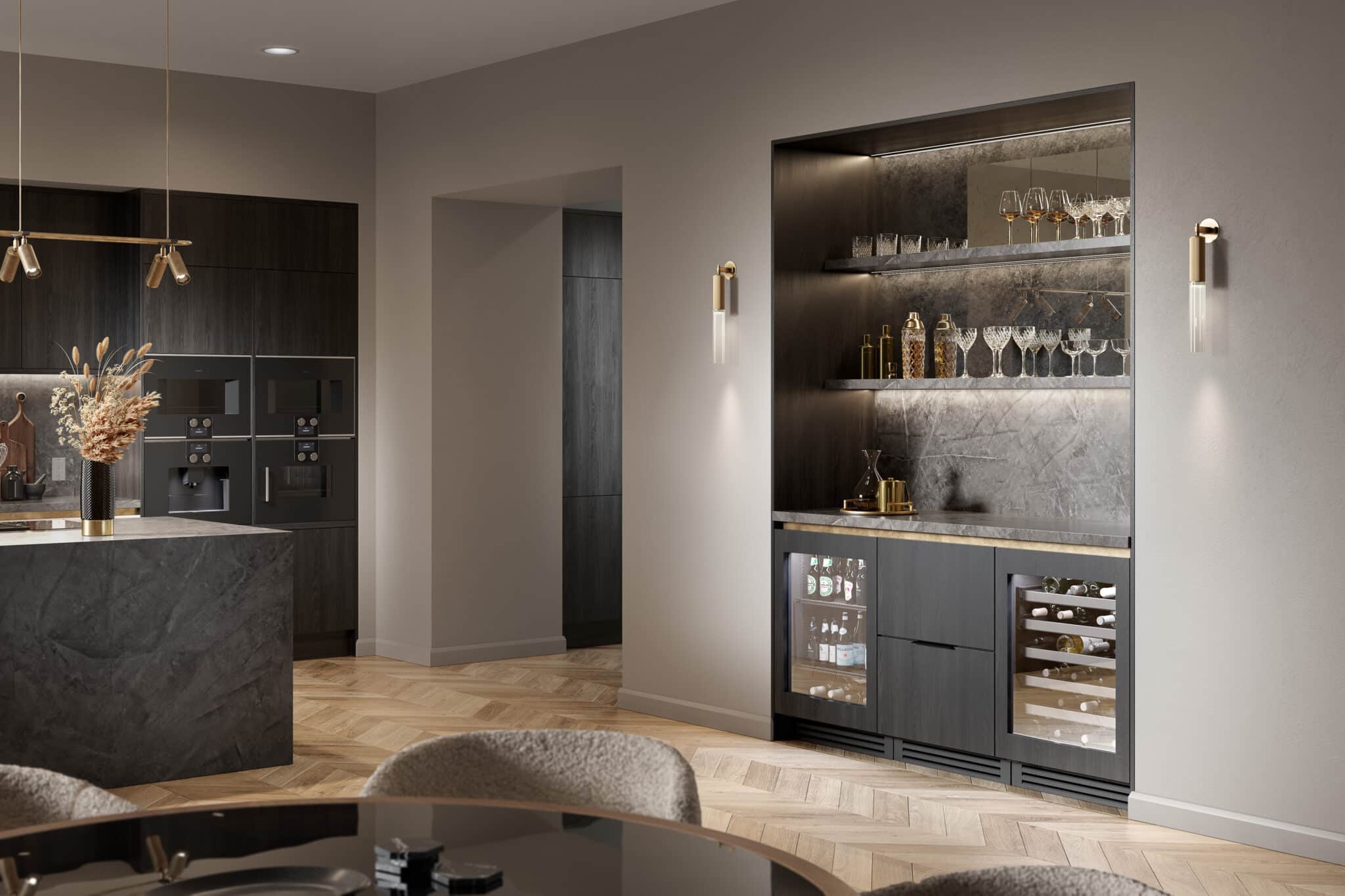 ADA Height Undercounter Wine Cabinet, Left Hinged, Olive, Brass Hardware TUWADA24LSA238H01