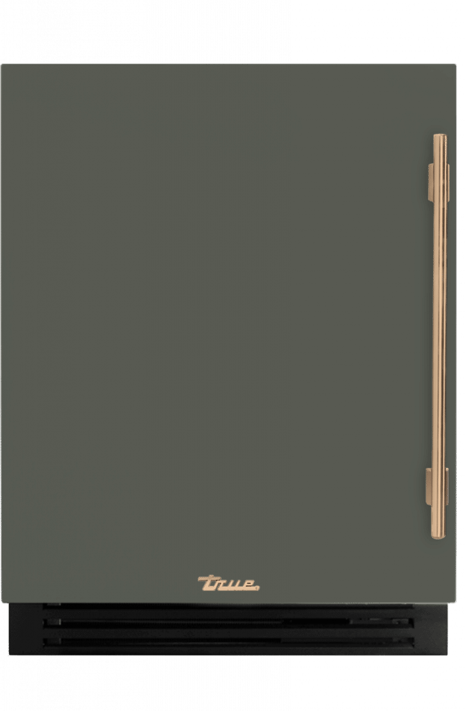 ADA Height Undercounter Wine Cabinet, Left Hinged, Olive, Gold Hardware TUWADA24LSA238H08