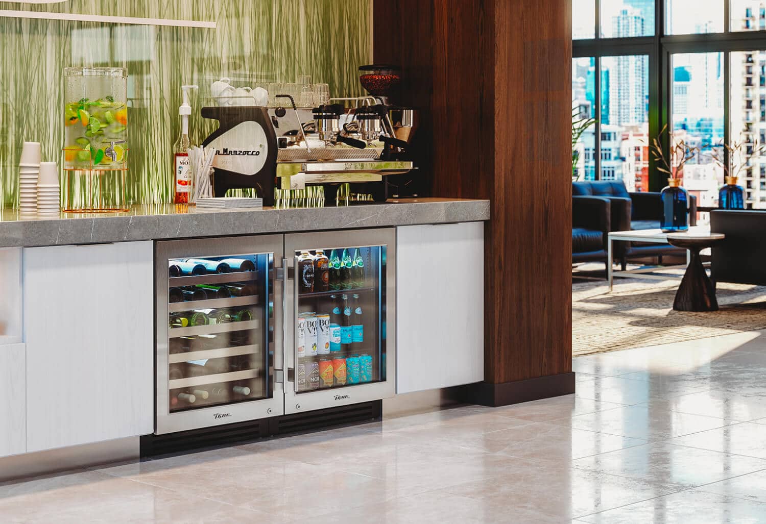 ADA Height Undercounter Wine Cabinet, Right Hinged, Olive, Pewter Hardware TUWADA24RSA238H05