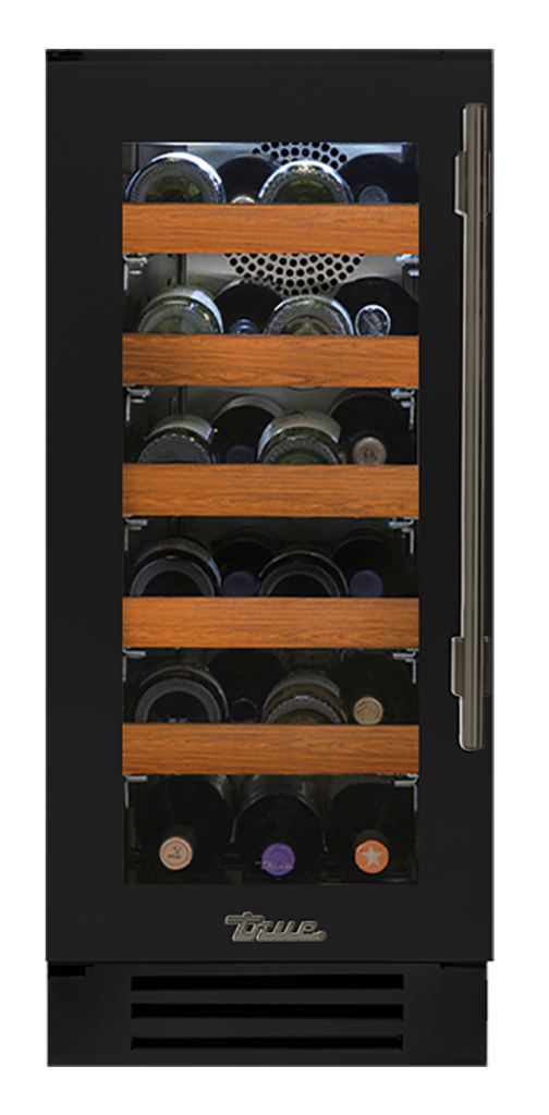 Undercounter Wine Cabinet, Left Hinged, Matte Black, Pewter Hardware TWC15LOGCDSK027H05