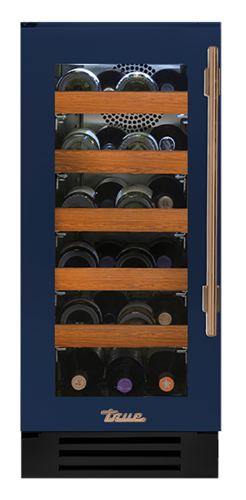 Undercounter Wine Cabinet, Left Hinged, Cobalt, Gold Hardware TWC15LOGCDSK078H08