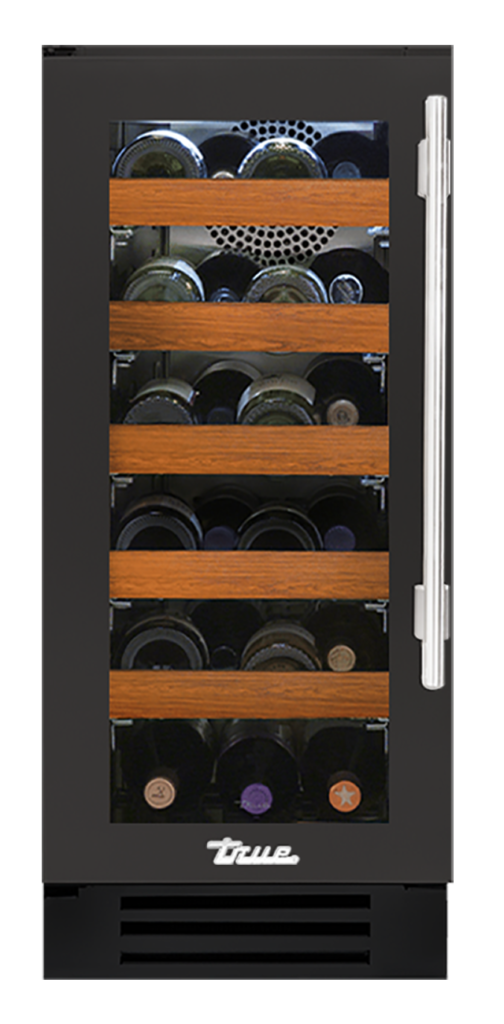 Undercounter Wine Cabinet, Left Hinged, Ultra Matte Black, Chrome Hardware TWC15LOGCDSK085H02