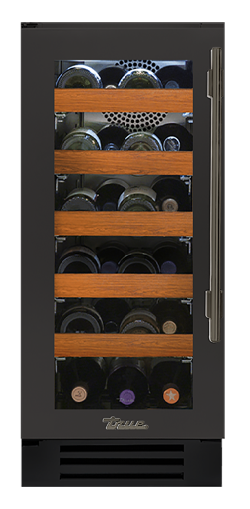 Undercounter Wine Cabinet, Left Hinged, Ultra Matte Black, Pewter Hardware TWC15LOGCDSK085H05