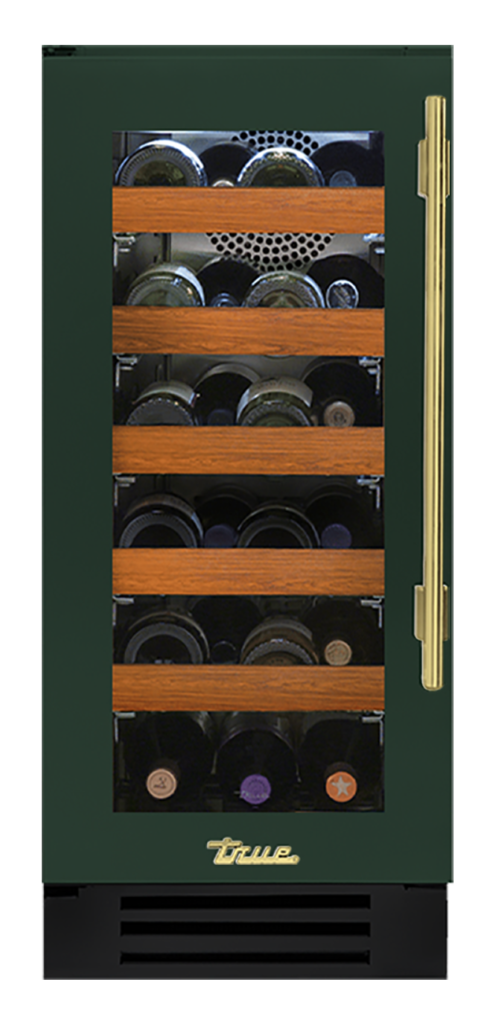 Undercounter Wine Cabinet, Left Hinged, Emerald, Brass Hardware TWC15LOGCDSK086H01