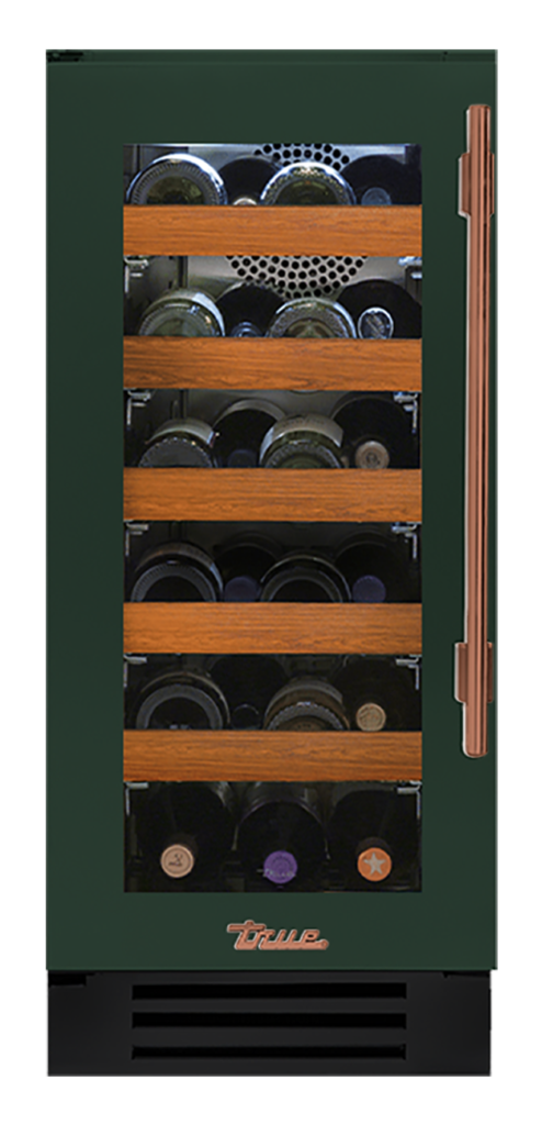 Undercounter Wine Cabinet, Left Hinged, Emerald, Copper Hardware TWC15LOGCDSK086H03