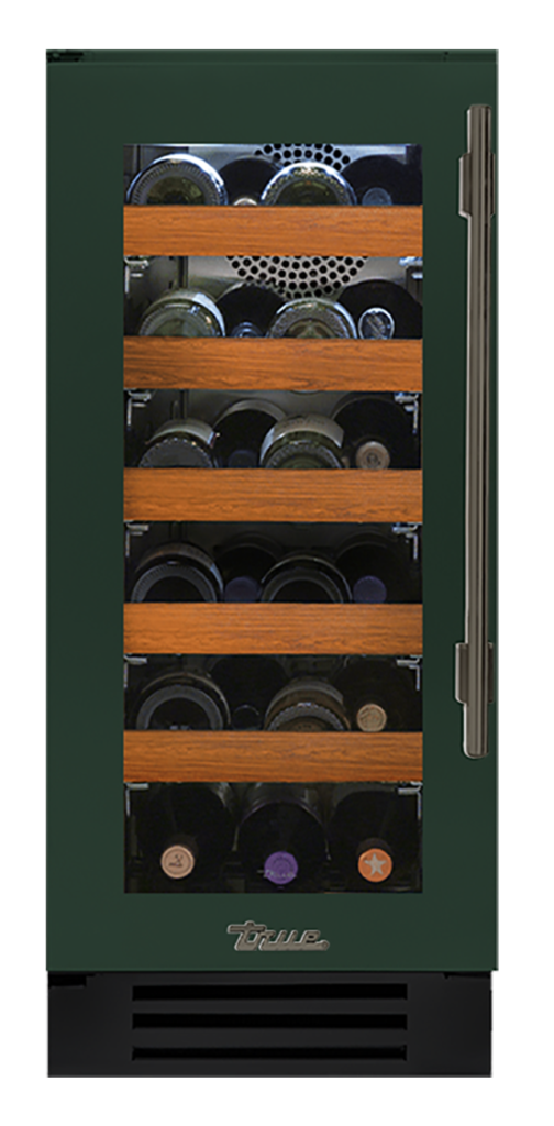 Undercounter Wine Cabinet, Left Hinged, Emerald, Pewter Hardware TWC15LOGCDSK086H05
