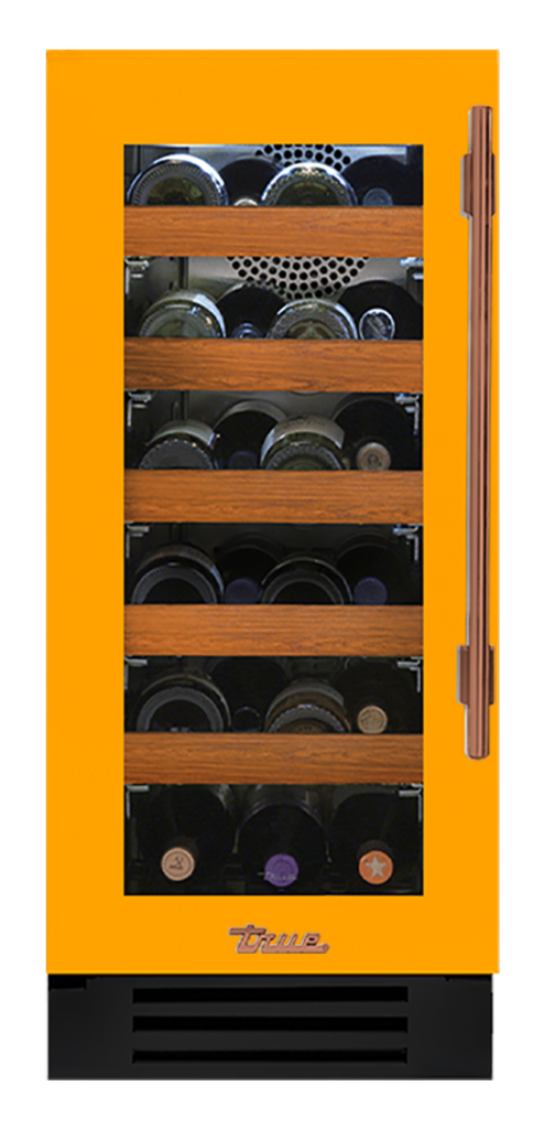 Undercounter Wine Cabinet, Left Hinged, Saffron, Copper Hardware TWC15LOGCDSK103H03