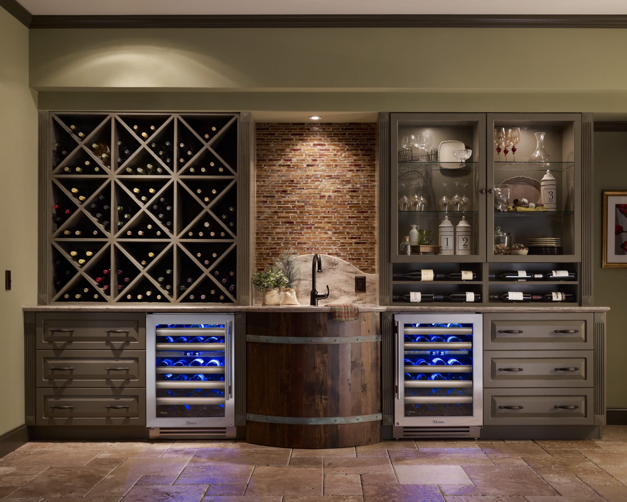 Undercounter Wine Cabinet, Left Hinged, Juniper, Pewter Hardware TWC15LOGCDSK104H05