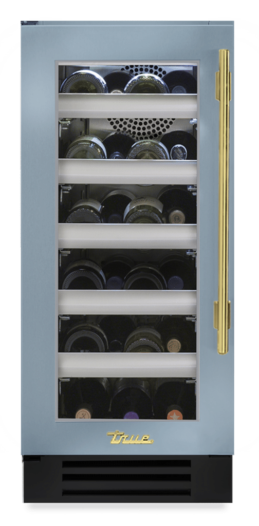 Undercounter Wine Cabinet, Left Hinged, Bluestone, Brass Hardware TWC15LOGCDSK152H01