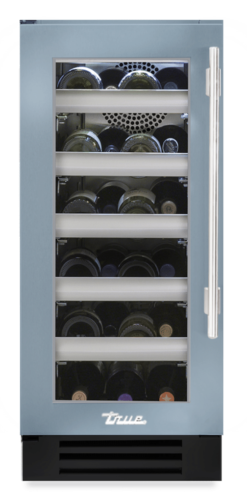 Undercounter Wine Cabinet, Left Hinged, Bluestone, Chrome Hardware TWC15LOGCDSK152H02