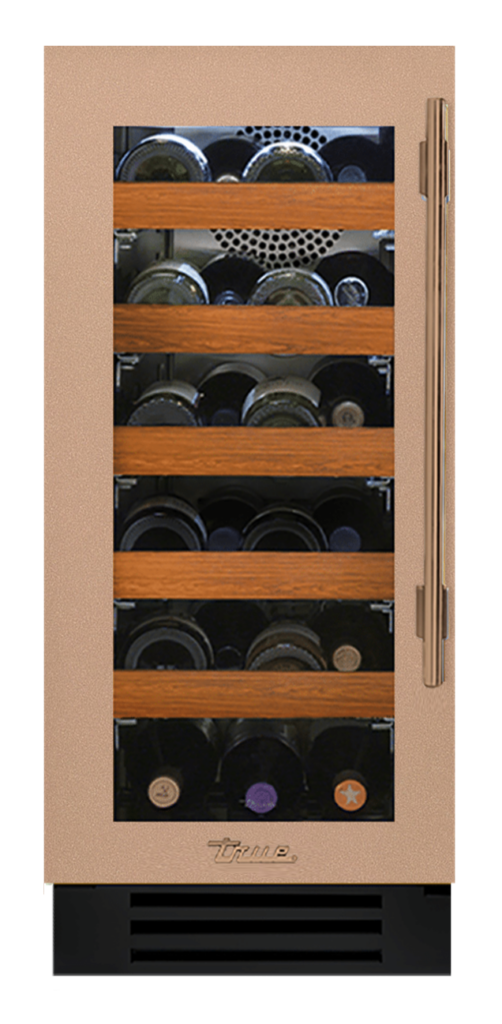 Undercounter Wine Cabinet, Left Hinged, Champagne, Gold Hardware TWC15LOGCDSK179H08