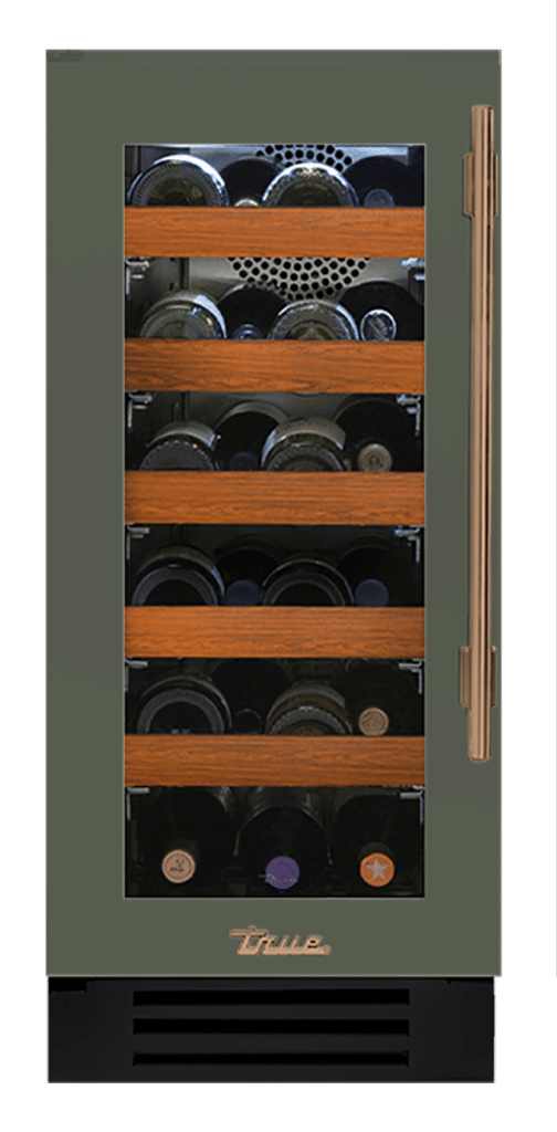 Undercounter Wine Cabinet, Left Hinged, Olive, Gold Hardware TWC15LOGCDSK238H08
