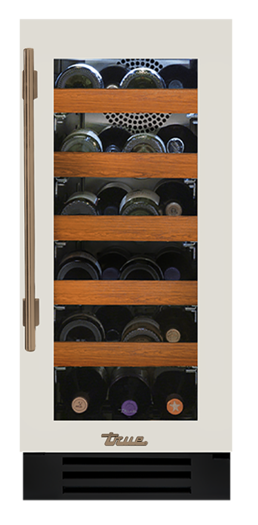 Undercounter Wine Cabinet, Right Hinged, Antique White, Gold Hardware TWC15ROGCDSK050H08