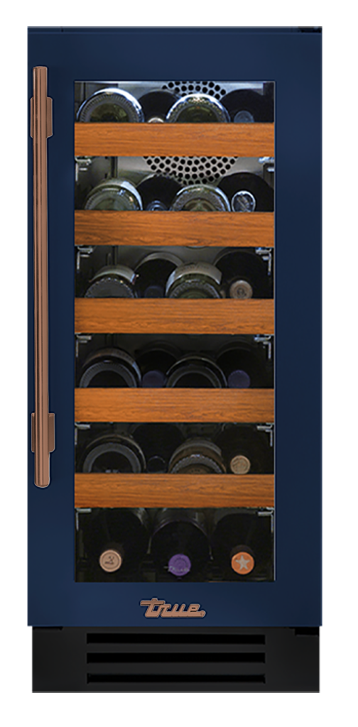 Undercounter Wine Cabinet, Right Hinged, Cobalt, Copper Hardware TWC15ROGCDSK078H03