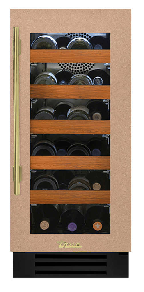Undercounter Wine Cabinet, Right Hinged, Champagne, Brass Hardware TWC15ROGCDSK179H01