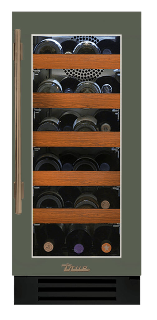Undercounter Wine Cabinet, Right Hinged, Olive, Gold Hardware TWC15ROGCDSK238H08
