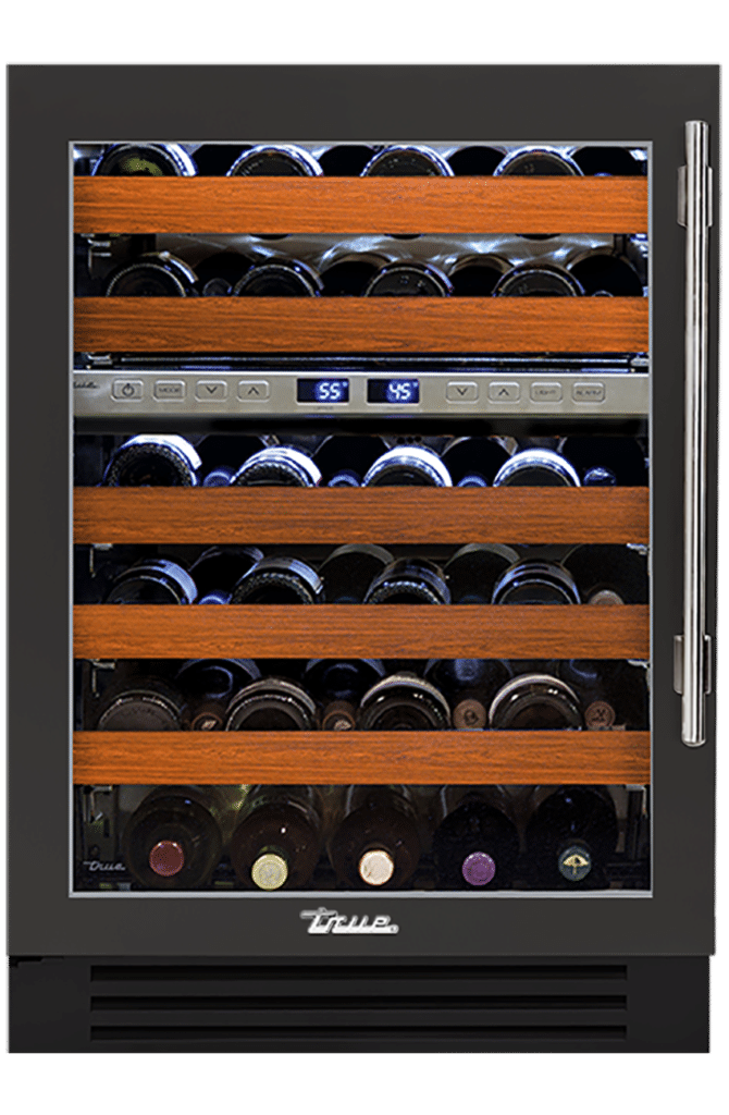 Undercounter Wine Cabinet, Left Hinged, Ultra Matte Black, Chrome Hardware TWC24DZLOGCDSK085H02