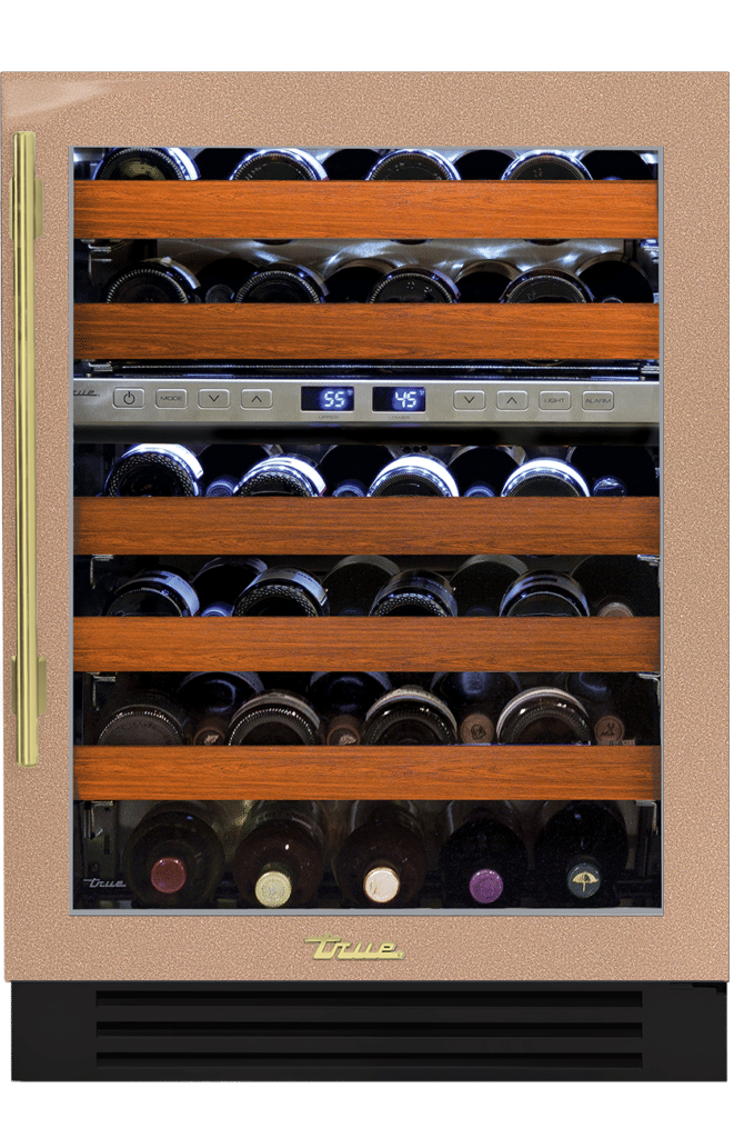 Undercounter Wine Cabinet, Right Hinged, Champagne, Brass Hardware TWC24DZROGCDSK179H01