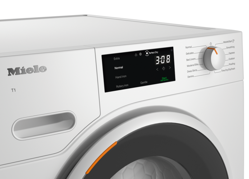 T1 Heat‑Pump Dryer: With Miele@home and FragranceDos for laundry that smells great. TWD360WP8KG