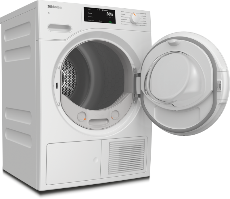 T1 Heat‑Pump Dryer: With Miele@home and FragranceDos for laundry that smells great. TWD360WP8KG