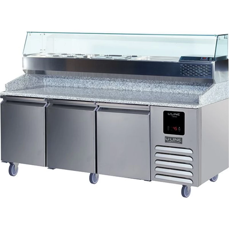 3 Door Refrigerated Pizza Prep-Table + Condiment Rail in Other UCPP588SS61A